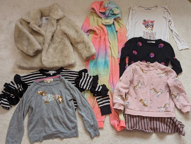 Girl 6-7y bundle hooded unicorn lounge pj tunic top sequin dog jumper fur coat