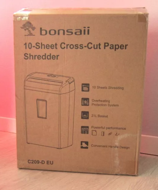 Bonsaii 10-Sheet Cross-Cut Paper Shredder & Credit Cards  C209-D Black 5.5 Gal