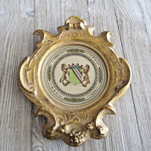 Vintage Florentine Gold Wood Pictures Simple Crest Shield Italy