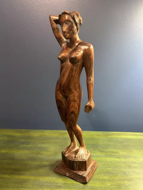 Klassische Pose 1930er Jahre handgeschnitzt Holz Akt weibliche Figur Skulptur 12"" groß