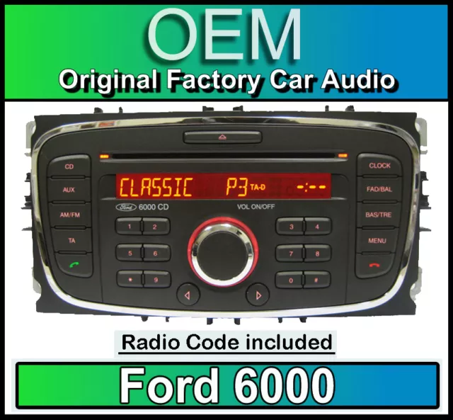 Ford 6000 Lecteur CD, Argent Ford S-MAX Voiture Stéréo Autoradio Avec Code  Radio