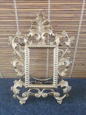 Antique Ornate Victorian Scroll Gold Finish Cast Iron Picture Frame Easel