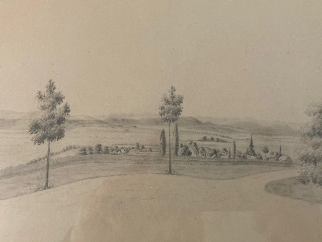 VERY BEAUTIFUL DRAWING XIX 1850 Lead Pencil Landscape Austria Old House ...