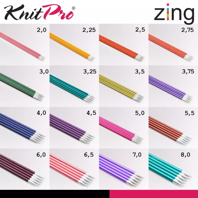 Knit Pro Zing Sockenstricknadeln 2 Längen 15cm 20cm Nadelspiel  16 Größen
