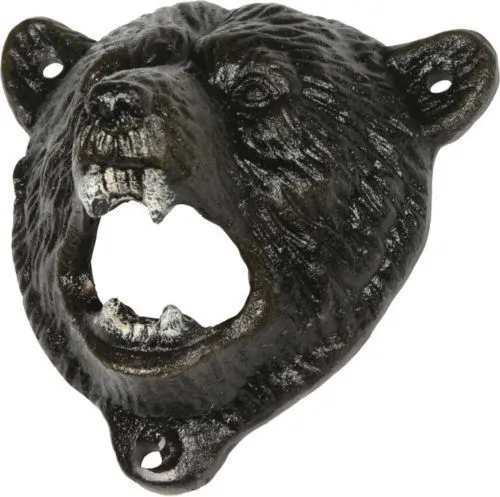 GRIZZLY BEAR HEAD BOTTLE OPENER Wall Mount Cast Iron Country Western Decor