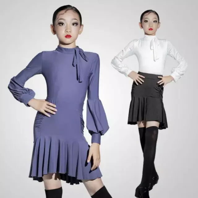 Bambini 2 Pezzi Sala da Ballo Latino Costume Danza Ragazze Body Gonna a Pieghe