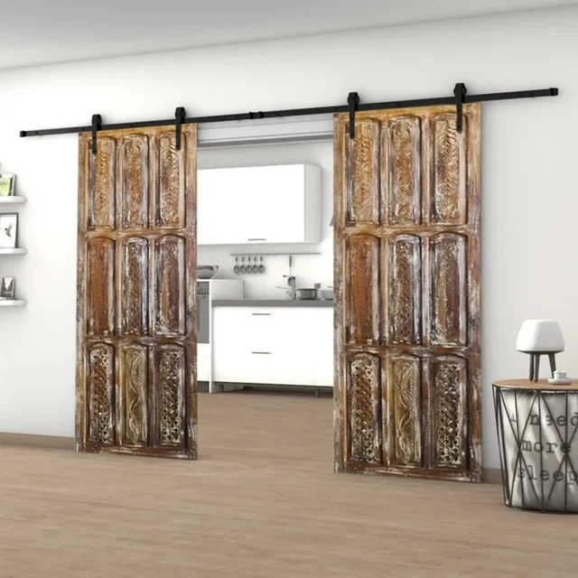 PAIR CARVED Doors, Rustic Barndoors, SLIDING Doors Vintage Wood HANGING DOORS,96