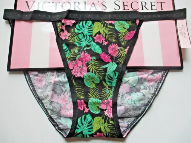 VICTORIA'S SECRET Cotton String Bikini Panty S M L XL 2XL Black Tropical Oasis