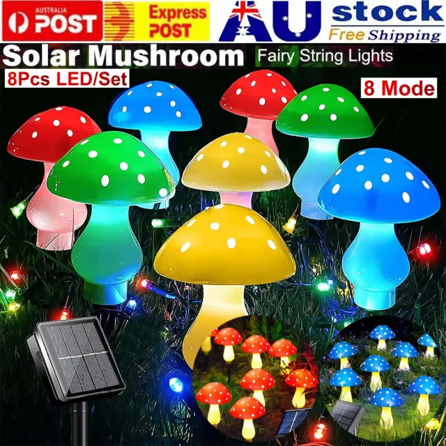 8 LED Solar Mushroom Fairy String Light Mushroom Lamp Eid Mubarak Outdoor Garden