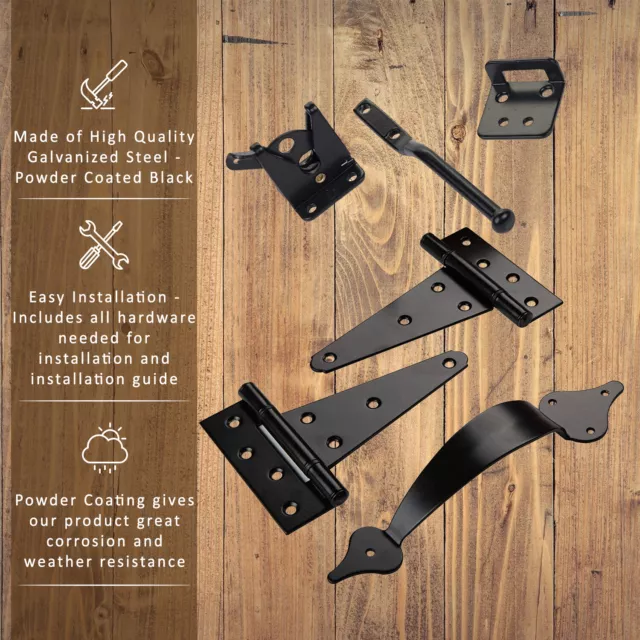 Gate Combo Kit 2X T-Hinges 6", Gate Handle 10", Spring Loaded Gate Latch - DHCGK 3