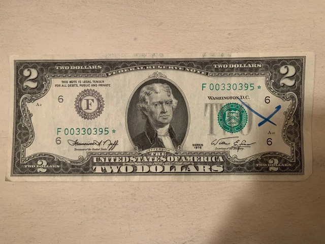STAR Note~1976 $2 Two DOLLAR Bill~LOW Serial NUMBER~FEDERAL RESERVE~ATLANTA GA