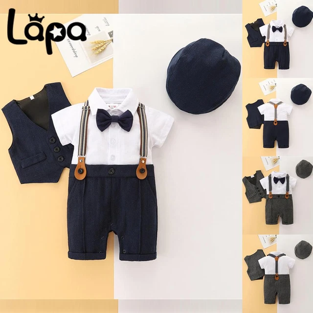 3 Pieces Newborn Baby Boys Gentleman Blazer Outfits Vest Bow Tops Suspender Suit