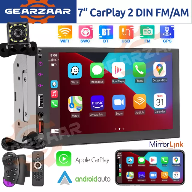 7" Car Radio Apple/Andriod Carplay BT Car Stereo Touch Screen Double Din+Camera