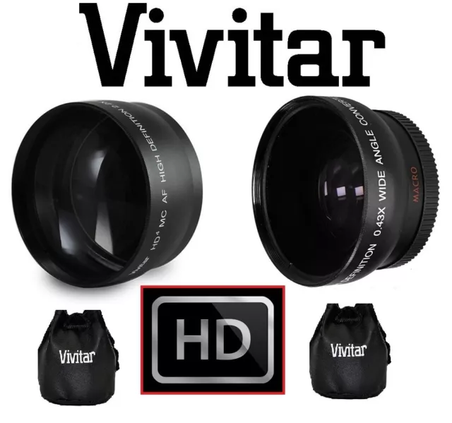 2-Pc Set HD Wide Angle & 2.2x Telephoto Lens Kit For Canon Vixia HV40