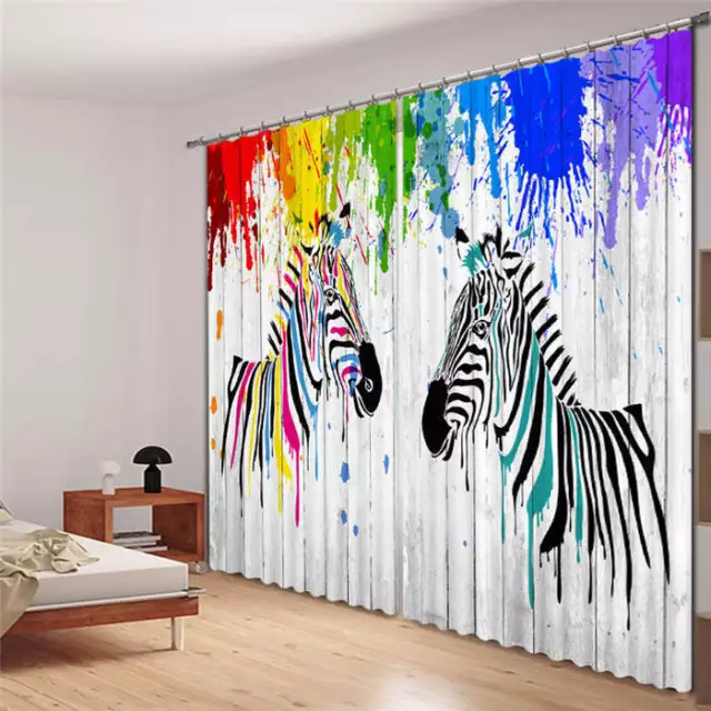 Two Painting Zebras Art 3D Blockout Photo Printing Curtains Draps Fabric Window