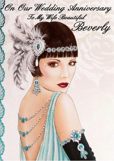 PERSONALISED WEDDING ANNIVERSARY card Art Deco any name/relation. £2.99 ...