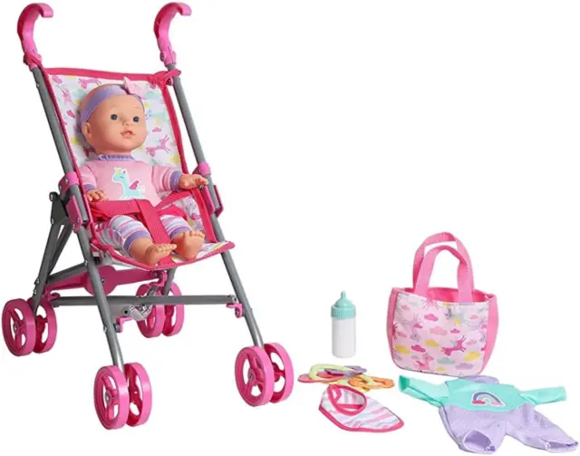 DREAM COLLECTION 12' Baby Doll Care Gift Set with Stroller,Pink