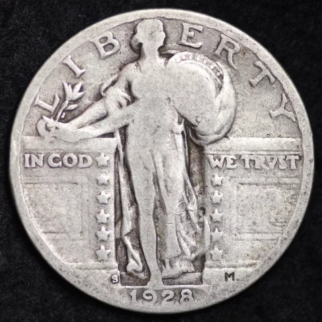 1928-S Standing Liberty Quarter Silver GOOD / VG FULL DATE FREE SHIPPING!