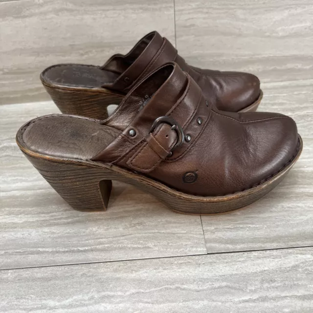 BOC Born Slip On Mule Clog shoes Women's size 10 Brown Vegan Leather Buckle EUC