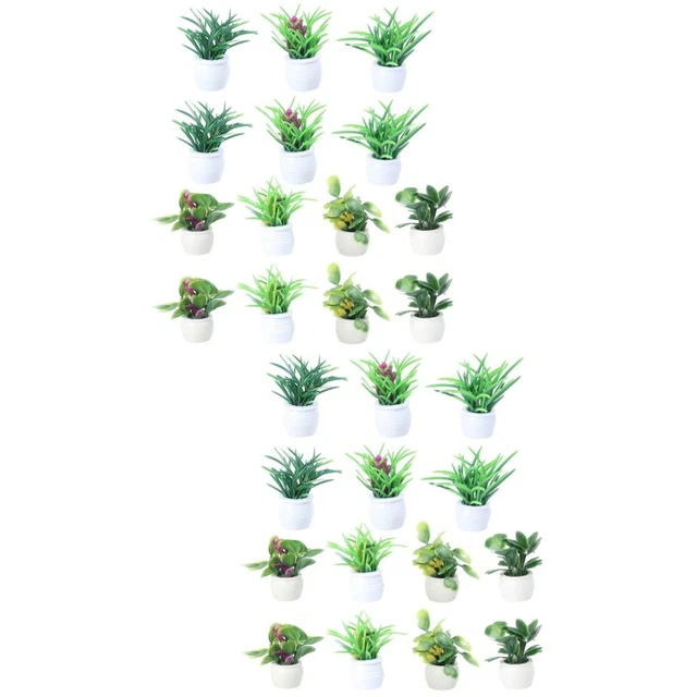 28 pcs Fleur artificielle Plantes Verdure en Pots Décor