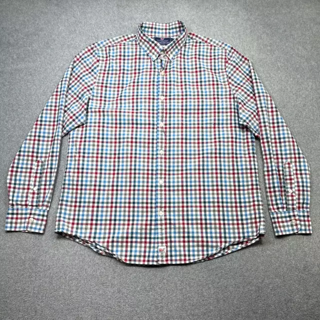 Vineyard Vines Shirt Mens Large Red Blue Check Slim Fit Murray Shirt Casual L