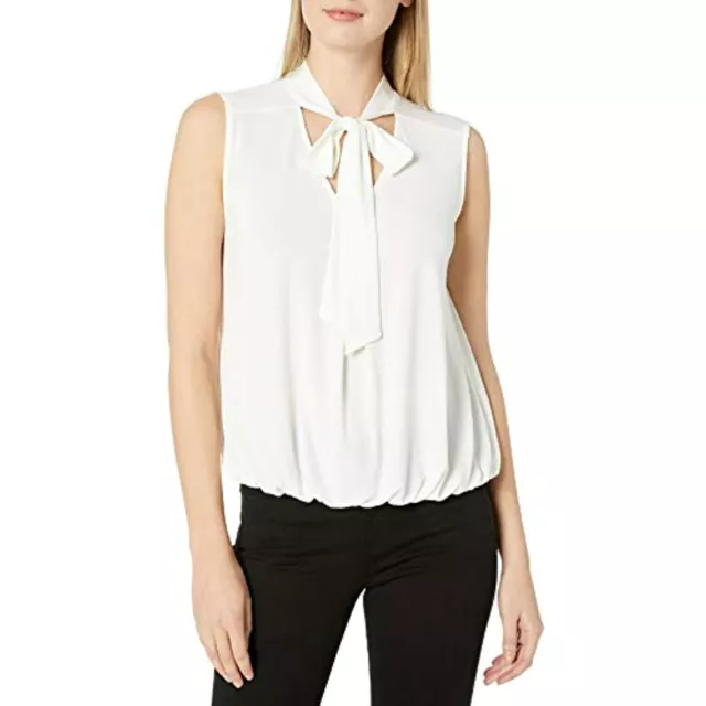 MSRP $49 Tahari ASL Women's Sleevless Tie Neck Top Ivory Size Small