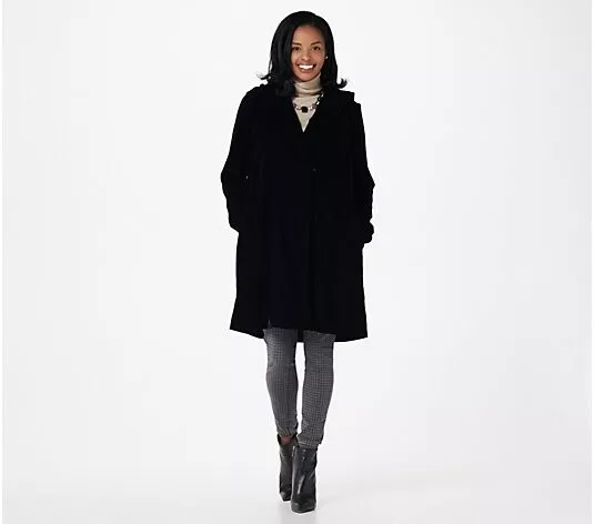 The Muses Closet Velvet Snap Front Coat-Black-Large-NEW-A389667