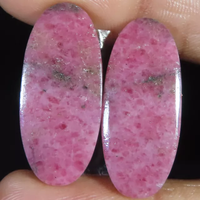 natural RHODONITE pair oval cabochon loose gemstone 48.60 Cts. (12 x 28 x 4 mm)