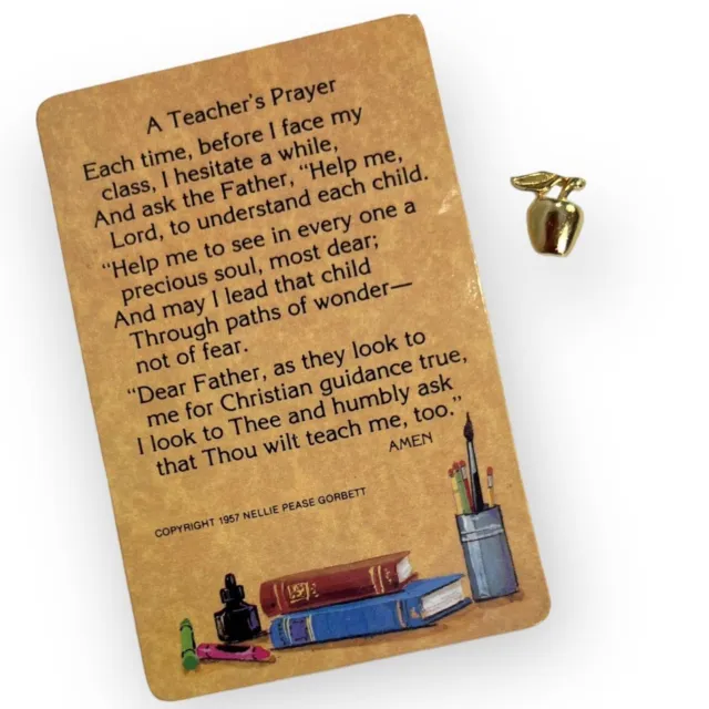Teachers Prayer Thank You Gift Idea Golden Apple Lapel Pin Hat Tie Tack Bookmark