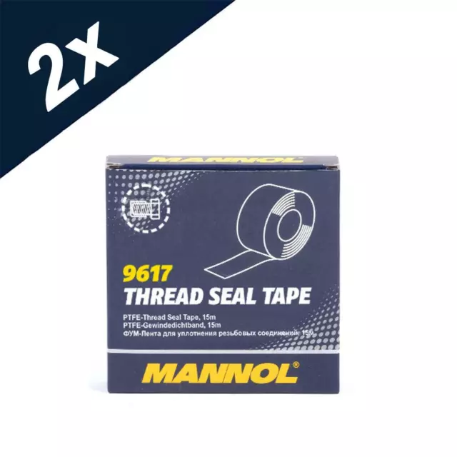 2x15m MANNOL PTFE Thread Seal Tape Up To 260C Resistance Waterproof Sealer