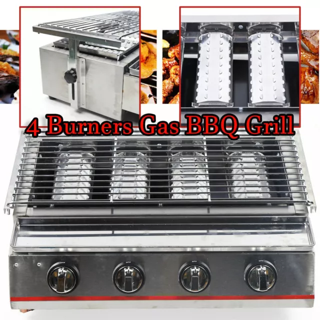 Brenner 4-Flammen LPG Gasgrill Gasbräter Gas Grill Gastro Tischgrill Edelstahl