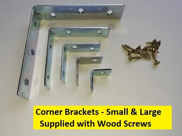 Corner Brackets Angle Braces - L Shape - Zinc Plated WITH SCREWS - ALL SIZES