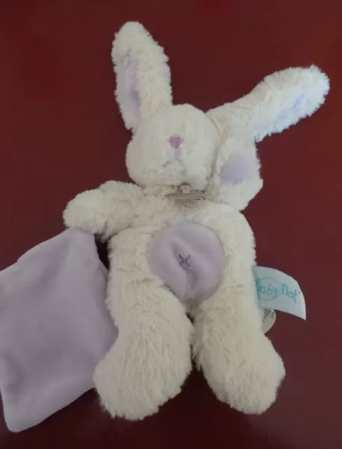 T1G / doudou peluche lapin blanc mouchoir mauve BABY NAT