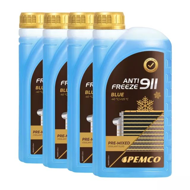 4 (4x1) Liter PEMCO ANTIFREEZE 911 Frostschutz Fertiggemisch blau (-40°C)