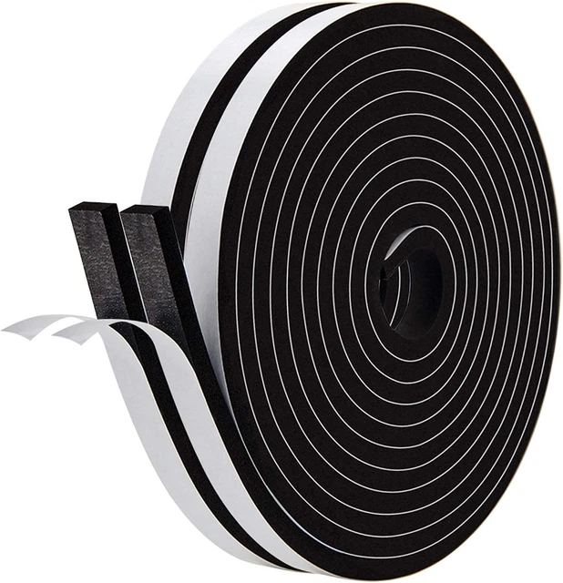 Weather Strip with Adhesive-2 Rolls,Total 26 Feet 1/2in * 1/4in * 26FT, Black