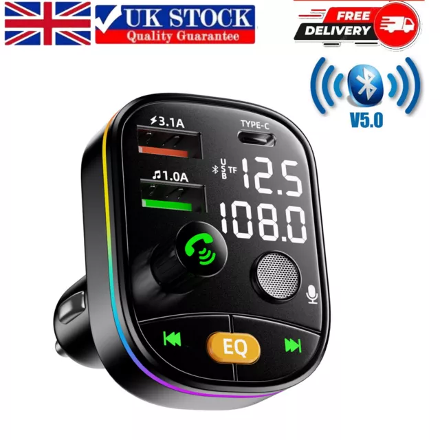 Wireless Bluetooth Car Kit FM Transmitter USB+PD Charger Audio AUX Hands-Free