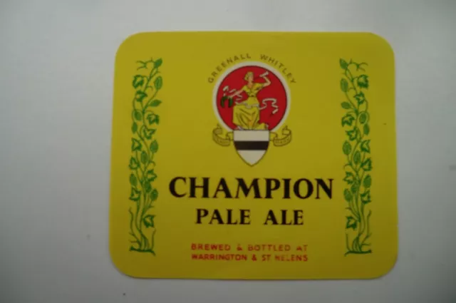 Greenall Whitley Warrington & St Helens Champion Pale Ale Brewery Beer Label