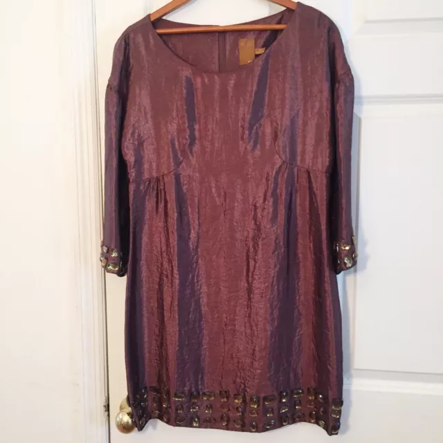Ali Ro Dress Brown Metallic Beaded Shift Size 6