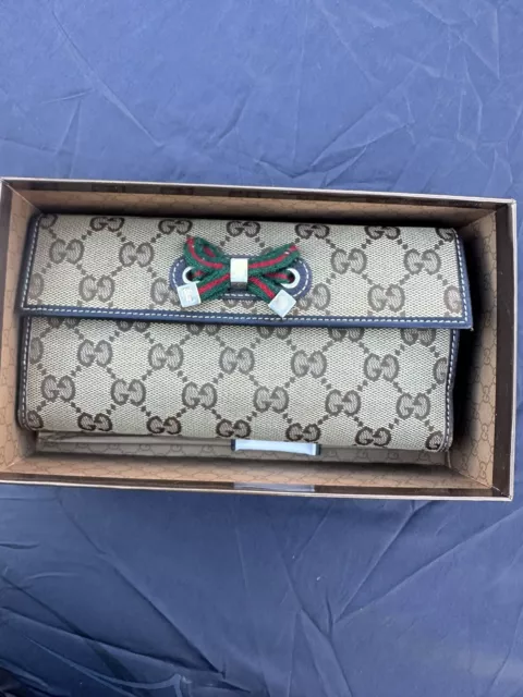 Gucci Princy Gg Canvas Long Wallet Ribbon 🎀🍒 Used In Box