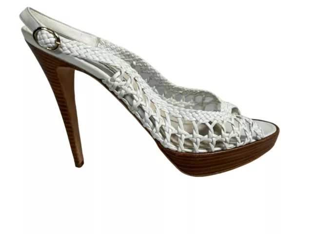 Brian Atwood New NWT White Leather Crochet Braided Stiletto Heels 10 40 Box