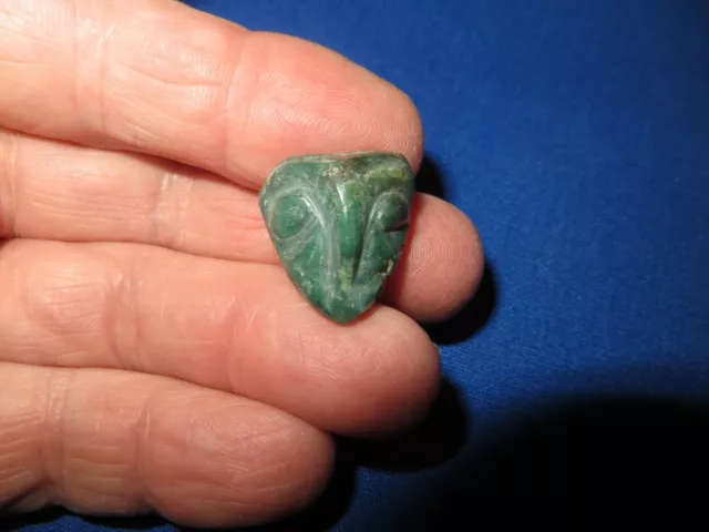 Pre Columbian Mayan Green Jade Face ANTHROMORPHIC Effigy Pendant 1 inch