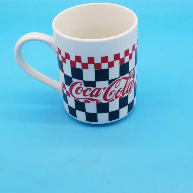 Coca-Cola Mug Black, White, Red Checkered Coffee Cup - 1996 Gibson