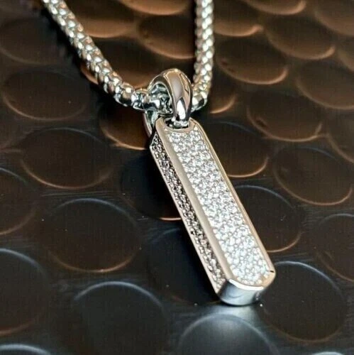 2Ct Round Cut Lab-Created Diamond Men's Dog Tag Pendant In 14K White Gold Plated