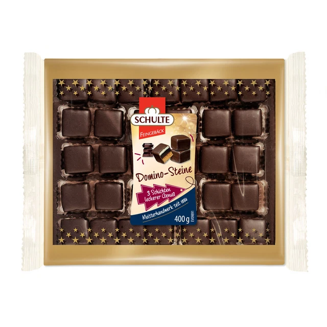 Schulte dominoes tender bitter with marzipan and fruit filling 400g