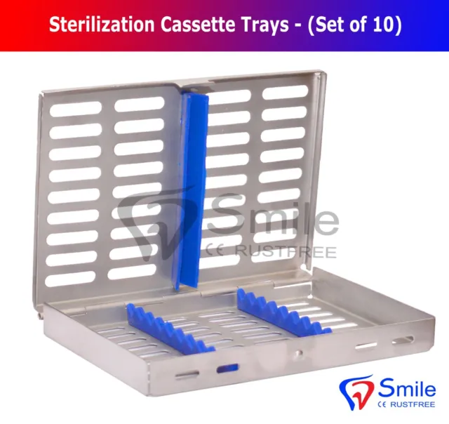 10 Pièces Cassette Autoclave Stérilisation Rack Boîte Dentaire Plateau Pour 10 Instruments 3