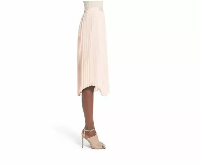 Chelsea28 Pleated Midi Skirt Light Pink Nude Sheer Uneven Hem Sz S 3