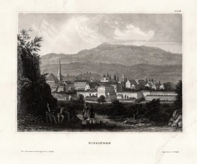 Bagno Kissingen Baviera Unterfranken Vista View Incisione Acciaio Engraving 1840