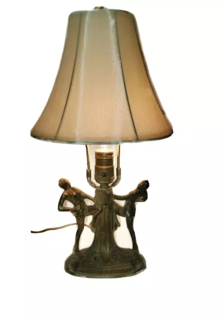 Beautiful Antique Mid Century Art Deco Brass Lamp Of Women Dancing With Shade