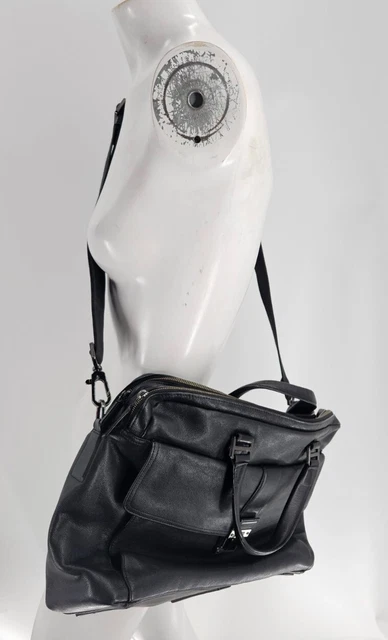 Tumi Mens Black Leather Buckle Crossbody Briefcase