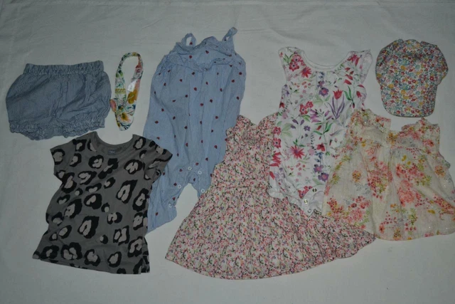 PACCHETTO 7 x ARTICOLI RAGAZZE NEXT & H&M ABITI TOP TUMPERS & CAPPELLO RAGAZZE 3-6 MESI